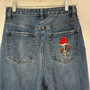 PacSun High-Rise Denim Jeans with Red Mushroom Embroidery